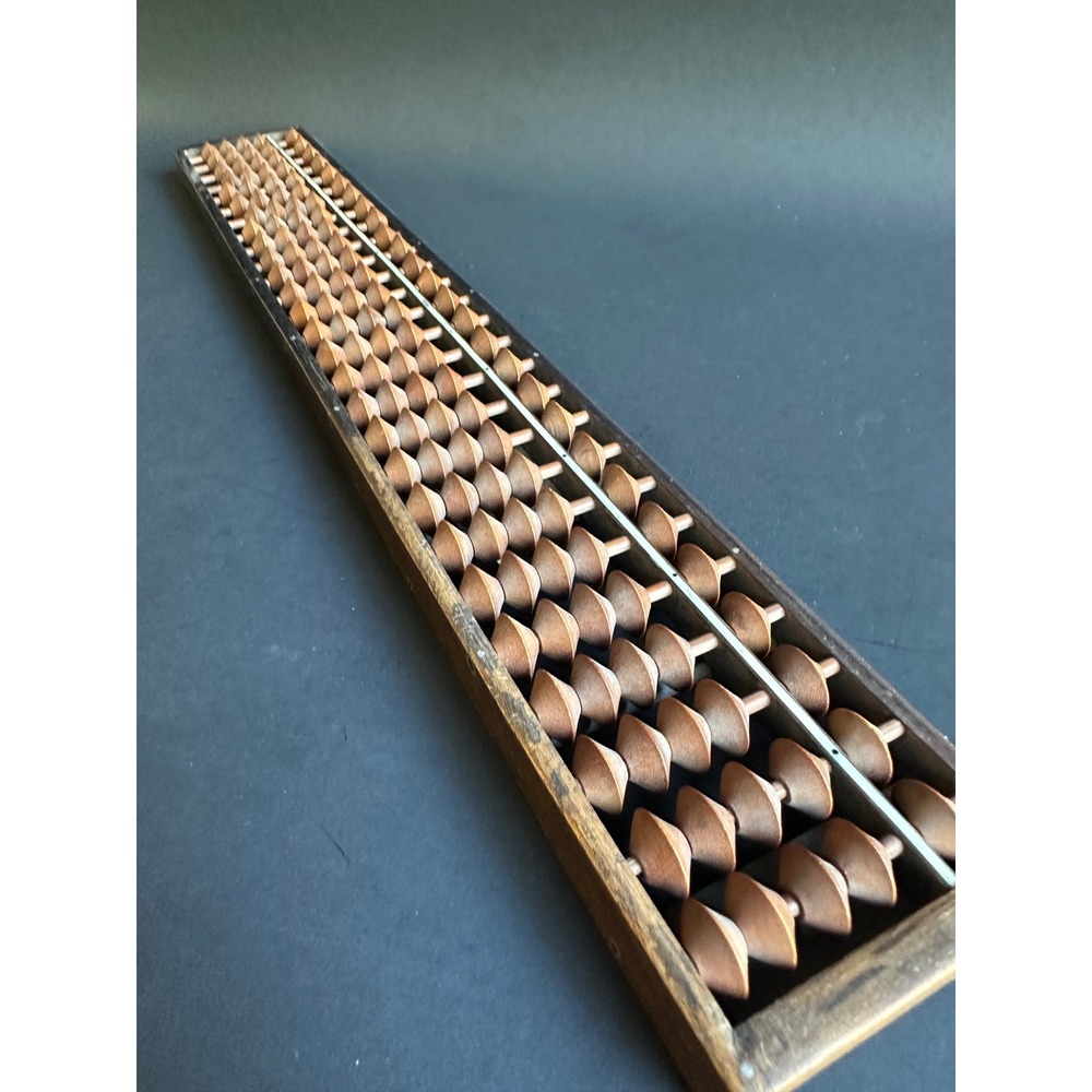 Vintage Japanese Soroban Abacus 23 Column Wood Bamboo Rod Japandi Decor Math 15"